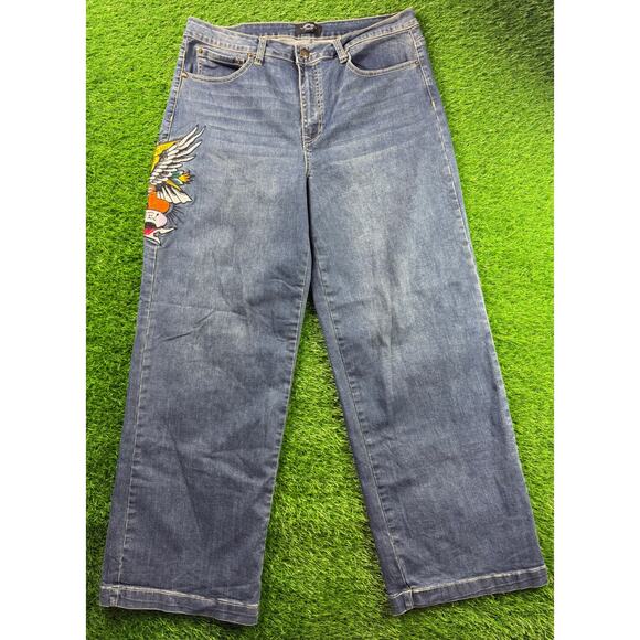 Ed Hardy Brave Hearts Eagle Wide Leg Denim Jeans W34 Y2K VTG Embroidered Graphic - Picture 2 of 15